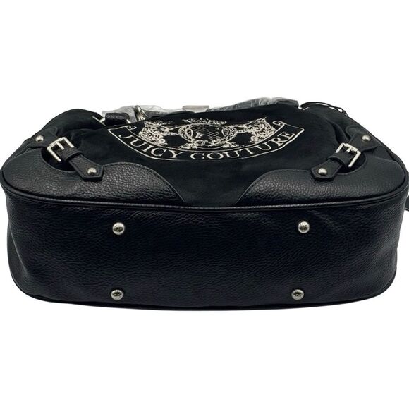 Juicy Couture Black Velour Faux Leather Nuova Twig Dog Double Handle X-Body Bag - Picture 6 of 10